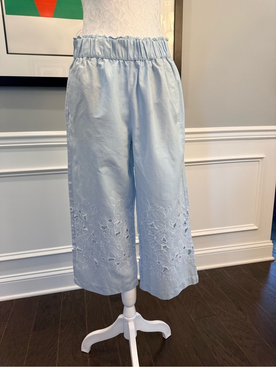 Talbots Pants - Talbots Petite Light Blue Eyelet Embroidered Linen Blend Crop Pants MP